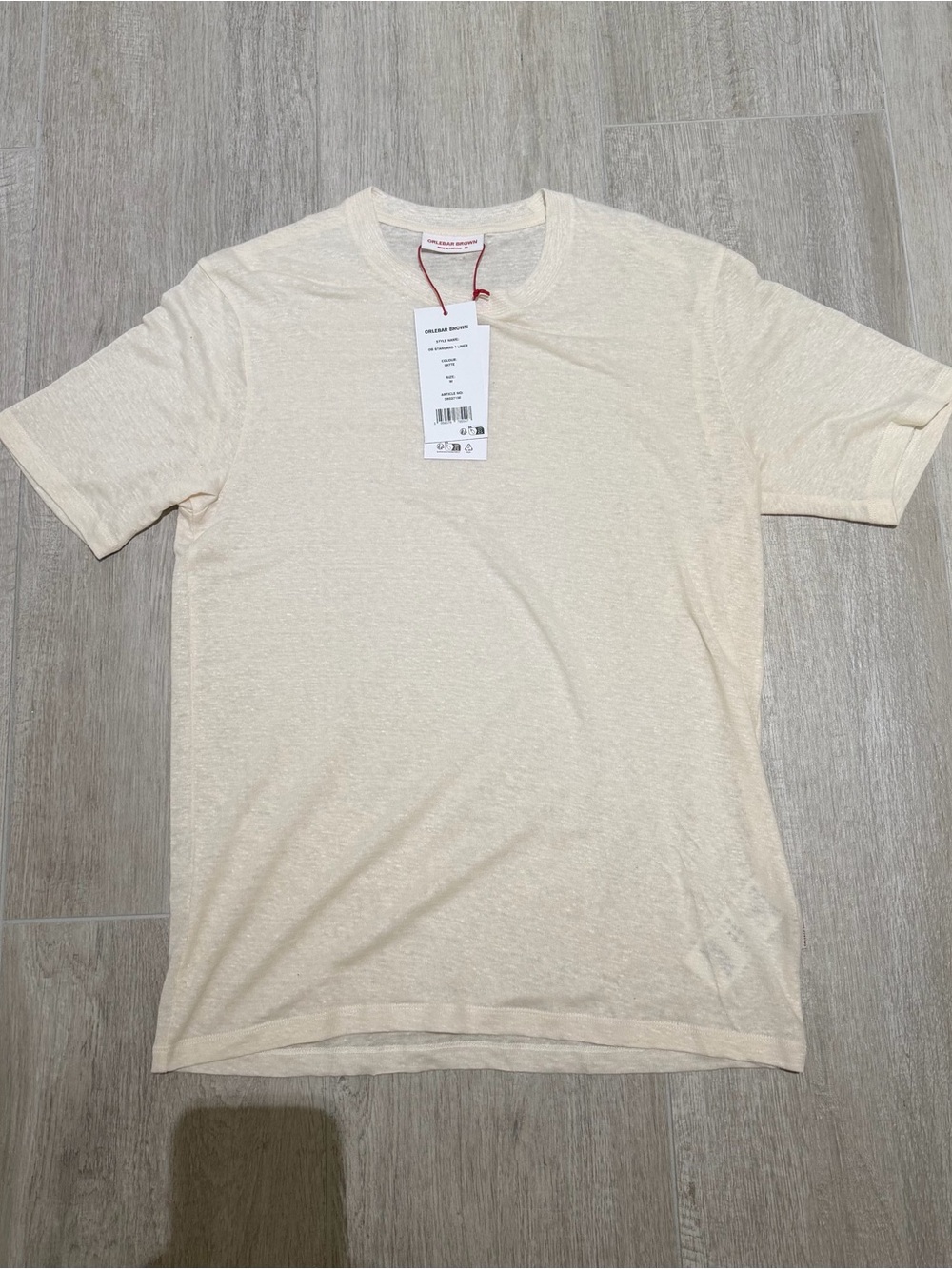 Orlebar Brown latte white Short Sleeve Crew Neck Tee linen size m